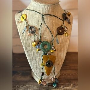Treska Stone, Wire Wrap and Glass Bead Long Fashion Necklace Made In Texas